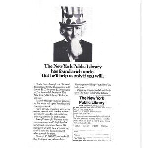 Vintage New York Public Library Uncle Sam Art Print 1970s